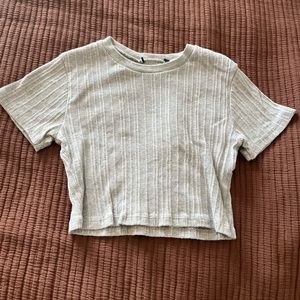 Brandy Melville Grey Ribbed Shortsleeve Crop Top